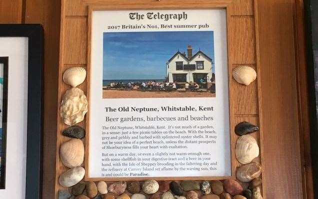 Pride of place on one wall and one picture that isn’t for sale, this framed testimonial declaring it to be The Telegraph’s number one summer pub in 2017