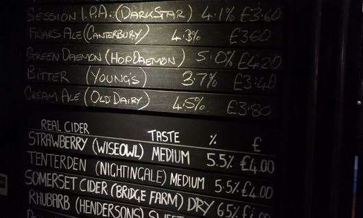In a dark corner at the back you’ll find a full blackboard listing all the beers and ciders