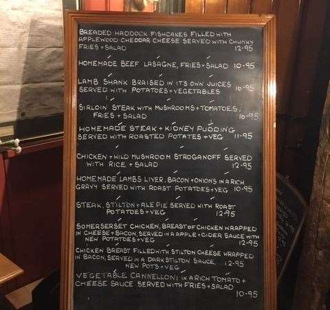 There was a good selection of meals available, with everything written up clearly on a very large blackboard