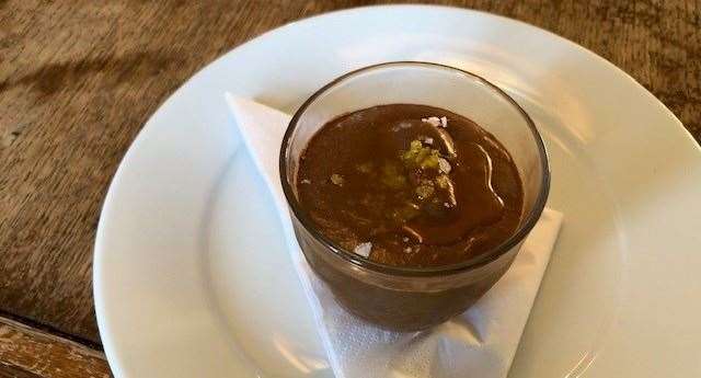 This is a dark chocolate mousse served with sea salt. It appears a little underwhelming but I can assure you it is an absolute delight and you should try it
