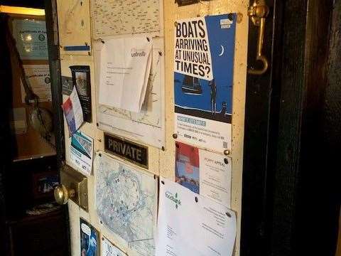 This door to the pub’s private quarters is used as a notice board