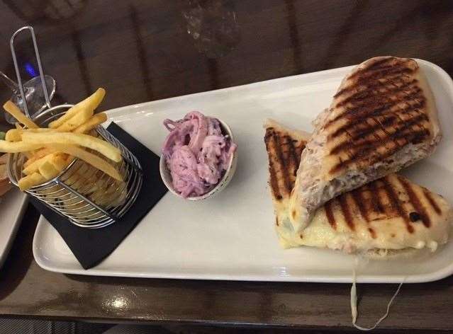 I went for a tuna melt panini, served with slaw and fries