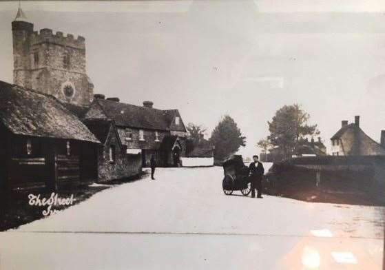 This wonderful old black and white photograph on the wall shows The Bell sitting right in front of the village church, exactly as it does today