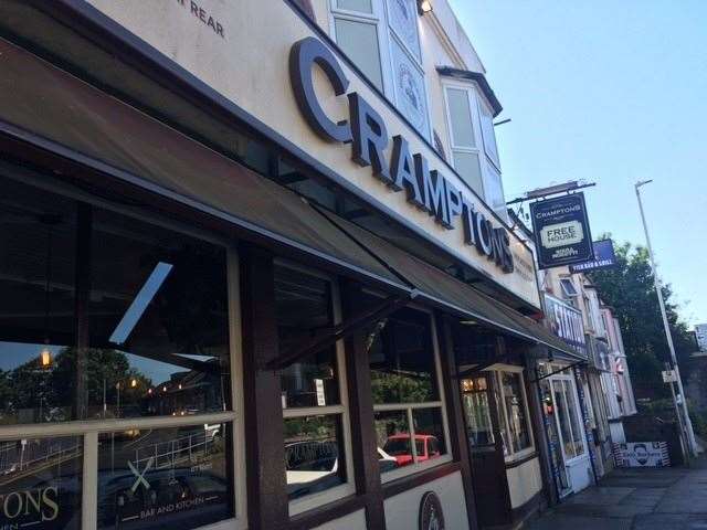 Opposite the entrance to Broadstairs railway station, Cramptons free house on the high street looks a little like a station itself