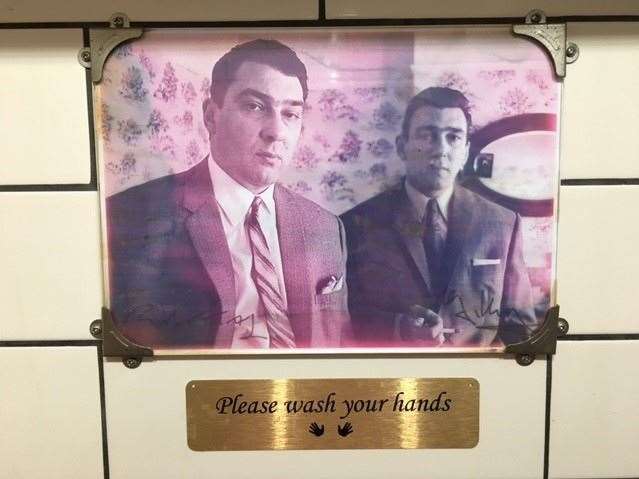 Presumably a request to wash your hands is more likely to be listened to if it is accompanied by a photo of gangsters