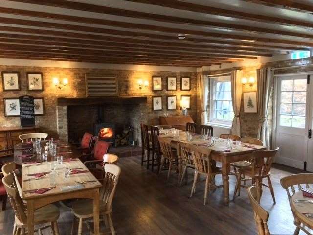 The dining room, with a full expanse of exposed beams and a recently fired-up log burner, was empty when we first walked in but by the time we left it was filling up fast and the pub was fully booked for Sunday lunch