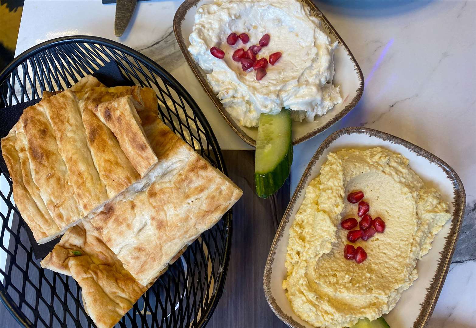 The tasty hummus and baba ganoush dips got the meal off to an excellent start