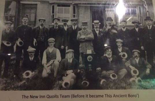 Caps and hats were clearly in fashion when this one was taken – the Quoits team from the New Inn (before it was re-named This Ancient Boro’)