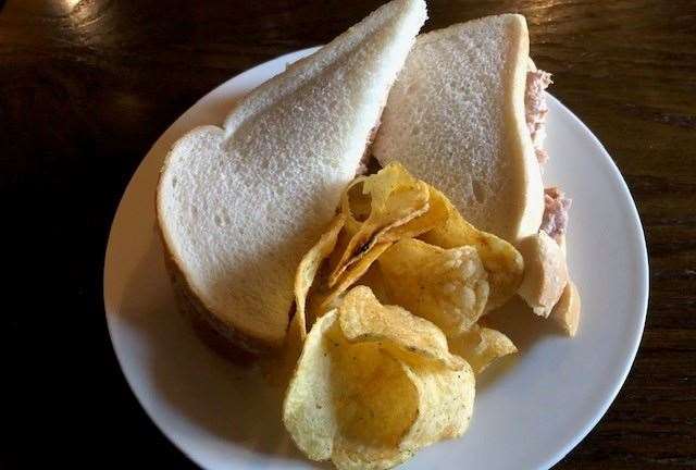 Made from thick, fresh white bread, I chose a tuna mayo sandwich – it was delivered with cheese and onion crisps