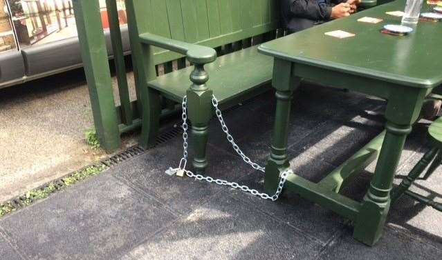 Theft of one giant green bench led to chains and padlocks being installed to make sure nothing else goes walkabout in the small hours