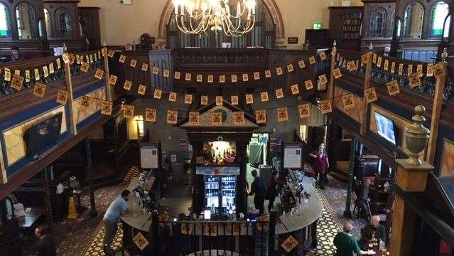 Bunting to promote the 40th anniversary beer festival was strung all over the pub