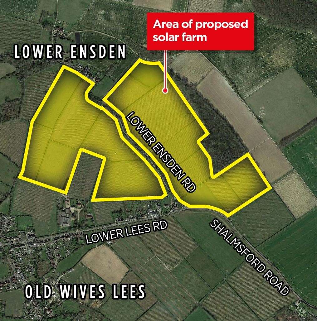 Graphic displaying where the rejected solar farm in Old Wives Less would have been