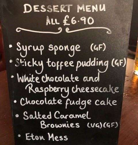 We went for sponge and cheesecake but there were several other puds on the dessert menu which I could have selected instead