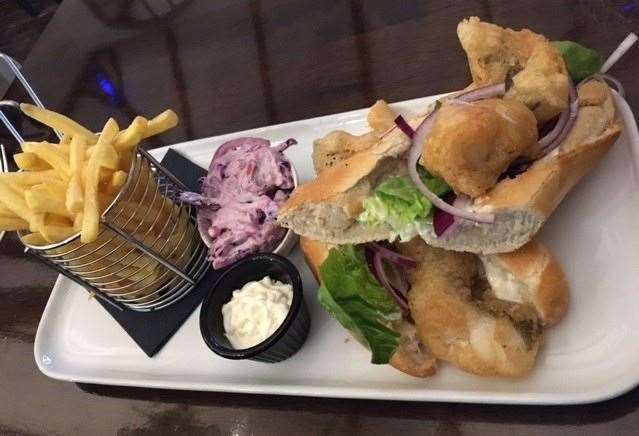 Mrs SD chose an upgraded fish finger sandwich on a baguette, again served with fries and coleslaw