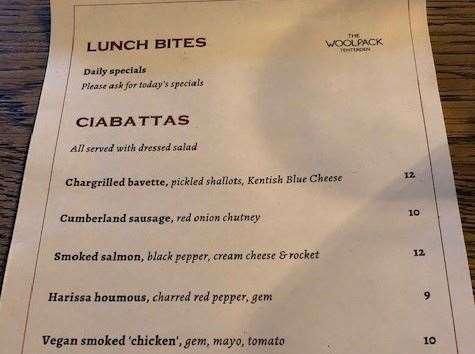 The lunch bites menu was on display, but when we tried to order a pair of ciabattas our waitress said: “We don’t serve any of that on a Saturday”.