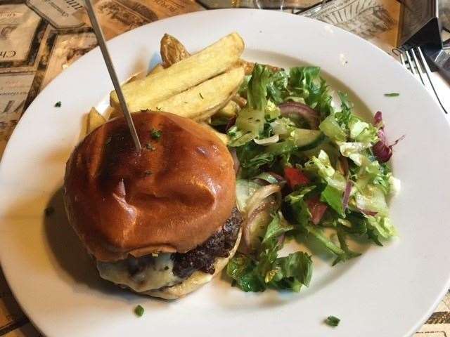 My main course, with the apprentice following suit, was the homemade cheeseburger on a brioche bun with hand-cut chips and salad. It was cooked perfectly and was incredibly succulent – cost £15.