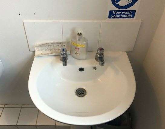 There was an old sign on the sink asking you not to put wet wipes down the toilet as they cause blockages but given none were supplied I assume the note is for punters who bring their own wipes with them. Unfortunately the hot tap wasn’t working at all and the cold one was only producing a dribble.