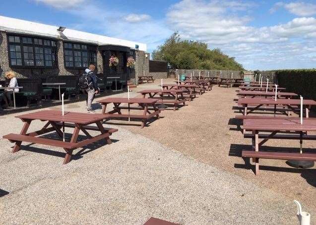 There are a sea of picnic tables available to those who want to dine alfresco